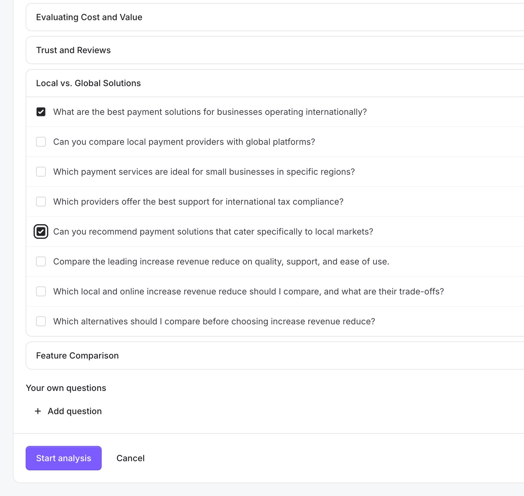 Searcherries customer question setup
