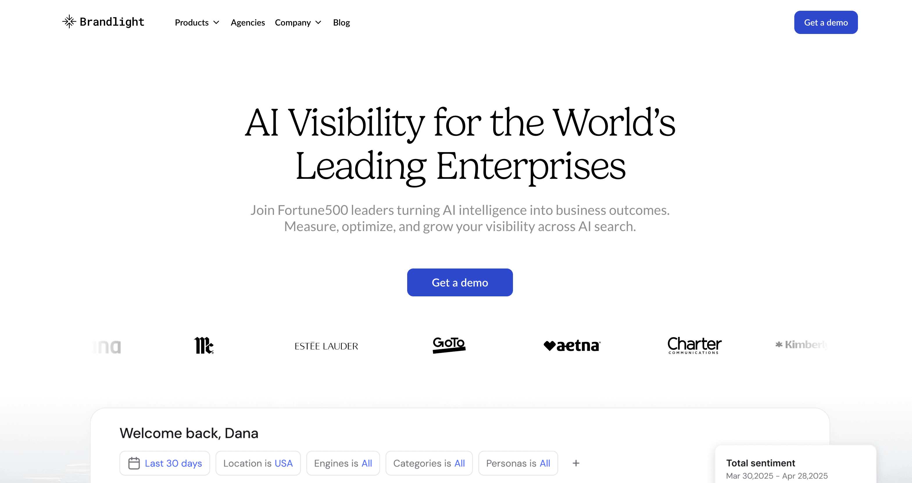 Brandlight enterprise AI visibility dashboard.