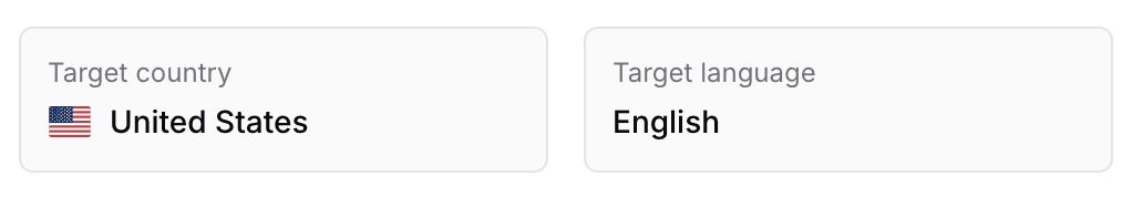 Select a target country and language in Searcherries