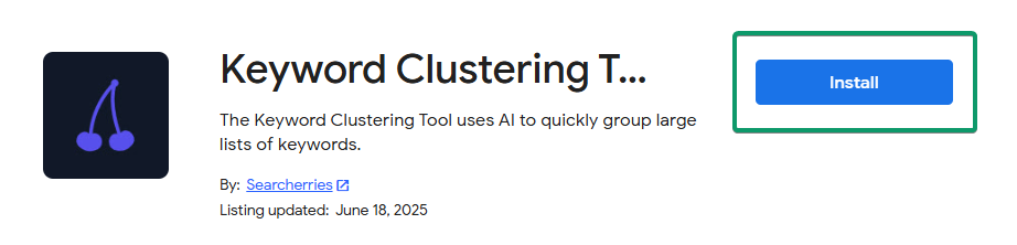  Keyword Clustering Tool's page in the GWM