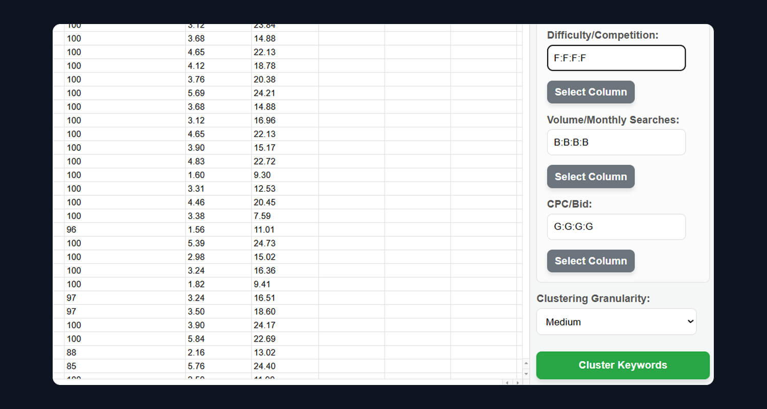 Keyword Clustering Tool Cluster Keywords Button