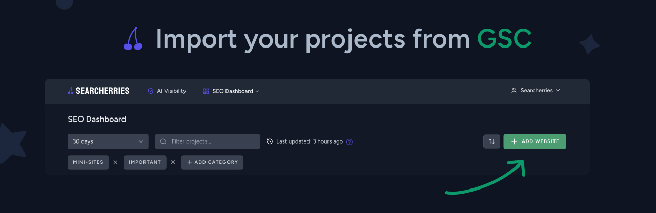 Dashboard with Import Project Button