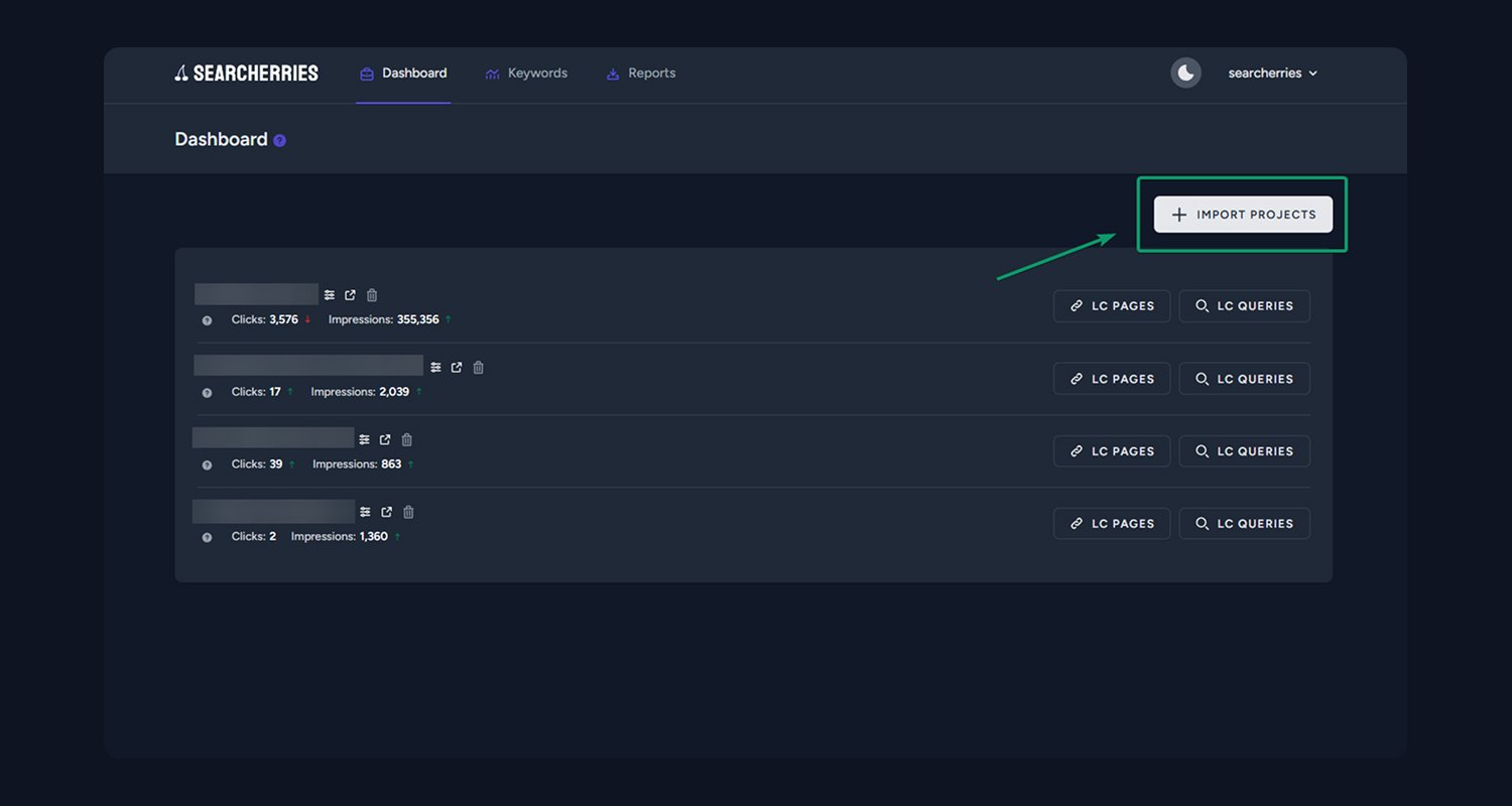 Dashboard with Import Project Button